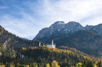 Neuschwanstein Castle in autumn, Schwangau, East Allgäu, Allgäu, Swabia, Upper Bavaria, Bavaria,