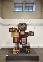 Artwork entitled Homage à Einstein, video sculpture by Nam June Paik, Mönchehaus Museum Goslar,