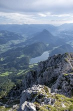 View of Hintersteiner See and Inntal, Kaisergebirge, Wilder Kaiser, Kitzbühler Alps, Tyrol, Austria