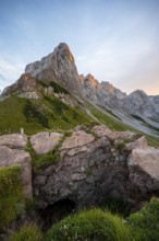 Alpenglow at Seekopf or Monte Capolago, old war tunnels and tunnels on the Carnic Ridge, mountain