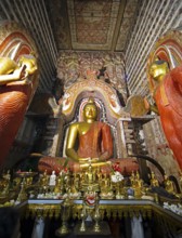 Buddha statues in the Sri Lankathilaka, Buddhist temple, Udunuwara, Kandy, Central Province, Sri