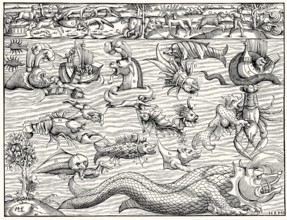 Land and sea monsters, based on Sebastian Munster's Comograhia uiversalis” from 1550
