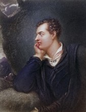 George Gordon, Lord Byron 1788-1824, English romantic poet. Painted by H. Robinson after a drawing
