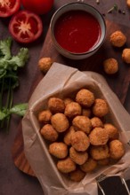 Chicken popcorn, deep fried, nuggets, close-up, rustic, no people