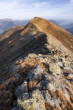 Venet ridge with Kreuzjoch summit, view from the Venet ridge to mountains of the Parzinn group in