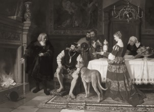 Jakob Fugger burning the debenture bonds of Emperor Charles V at the Fuggers' House, Augsburg,