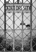 Tor tor to the beech forest concentration camp with the slogan Jedem das Seine on the entrance