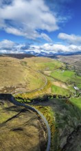 Panorama of Farms and Moors over Loch Harport from a drone, Drynoch, Isle of Skye, Highlands,