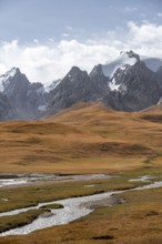 Mountain with glacier in the Keltan Mountains, Sary Beles Mountains, Tien Shan, Naryn Province,