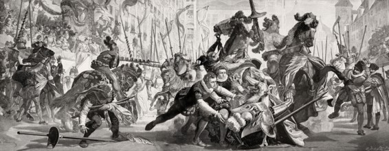 Knight tournament at the market square in Munich, the marriage of William V, Duke of Bavaria,