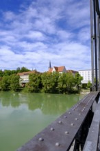 University Church of St Nikola from the Inn footbridge, Fünferlsteg over the Inn, Passau, Lower