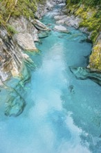 View of the blue pools on the Marokopa River, Haast Pass, Mount Aspiring National Park, Otago