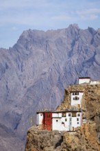 Dhankar gompa (monastery) on cliff. Dhankar, Spiti valley, Himachal Pradesh, India