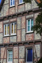 Half-timbered house, former restaurant Tübinger Tor, facade painting, window, Reutlingen,