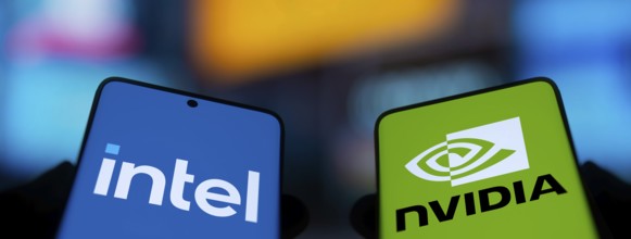 Nvidia and Intel logo is displayed on smartphone