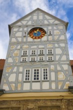 Spitalhof, medieval hospital, historic building on the market square, half-timbered, clock,