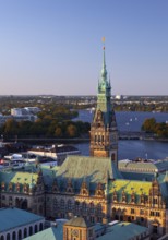 City view from above with the town hall and the Alster, Hamburg, Germany
