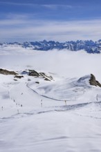 Ski area of the Hohe Ifen (2230 m) in Kleinwalsertal, on the Gottesacker plateau, Allgäu,