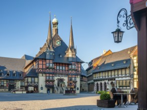 Market square and historic town hall, Wernigerode, Harz, Saxony-Anhalt, Germany
