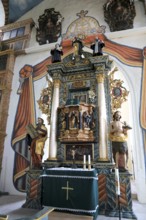 Pulpit altar, Cathedral of the Rhön, Protestant church, Helmershausen, Rhönblick parish,