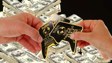 Symbolic image, gold as an investment, soft currency, security, risk, stock market, securities,