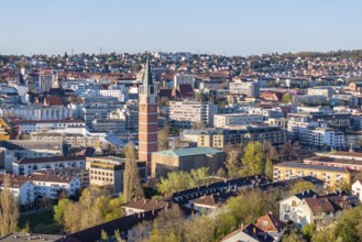 City view with city centre and residential buildings, aerial view. Pforzheim, Baden-Württemberg,
