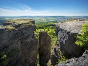 View from Staffelberg with crevice, Bad Staffelstein, Upper Franconia, Franconian Switzerland,
