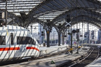 Cologne Central Station, platform hall and ICE. Cologne, North Rhine-Westphalia, North