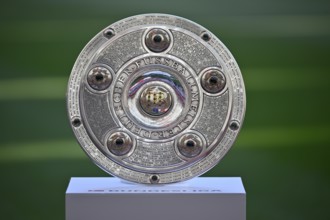 Bundesliga Meisterschale, trophy, cup, on podium, Allianz Arena, Munich, Bavaria, Germany