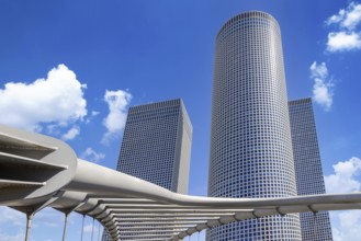 Tel Aviv, Israel, 15 April, 2022: Tel Aviv financial business district skyline with shopping malls