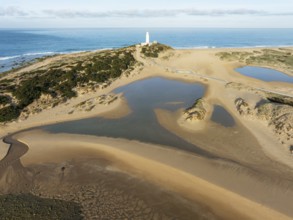 Cape Trafalgar at the Atlantic Ocean at low tide. Aerial view. Drone shot. Costa de la Luz, Cádiz