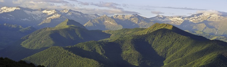 Mountain ranges seen east from the Col de Portel, Midi-Pyrénées, Pyrenees, France