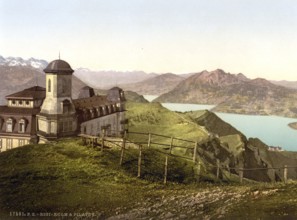 Kulm and Pilatus, Rigi, Switzerland, Historic, digitally restored reproduction from a 19th century