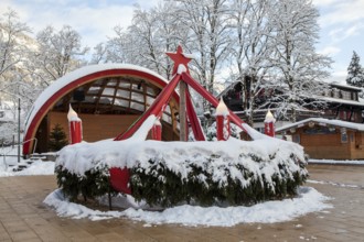 Winter, Advent wreath and open-air stage in front of Oberstdorfhaus, at the spa garden,