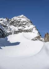 View of Piz Kesch mountain peak and Vadret da Porchabella glacier, Bündner Haute Route ski tour,