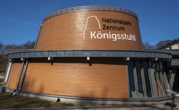 Königsstuhl National Park Centre with the newly built Skywalk and the museum, Rügen,