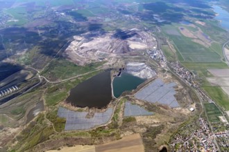 Aerial view, opencast mine, Amsdorf, Romonta GmbH, lignite mining area, lignite, mining,