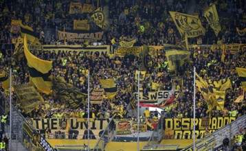 Fan block, fans, fan curve, flags, flags, atmosphere, atmospheric Borussia Dortmund BVB PreZero