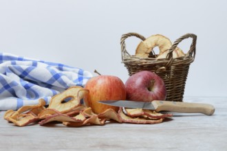 Apples and dried apple rings, dried fruit