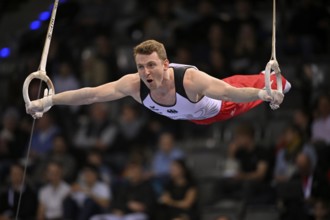 Nils Dunkel GER rings action gymnastics, EnBW DTB-Pokal, Porsche-Arena, Stuttgart,