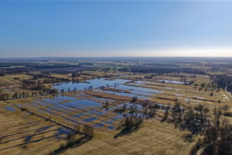 Moats and wetlands in the UNESCO Drömling Biosphere Reserve in the Altmark near Mieste on a sunny