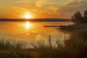Sunrise over the Quitzdorf dam near Kollm, Upper Lusatia, Saxony, Germany