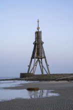 Kugelbake, landmark, twilight, low tide, North Sea, Lower Saxony Wadden Sea National Park,