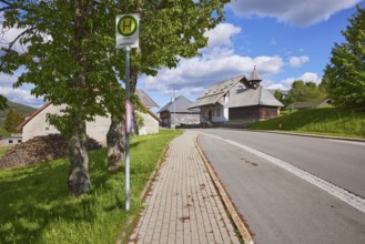 Bernau Unterlehen bus stop and the Unterlehen chapel in Bernau im Schwarzwald, Black Forest,