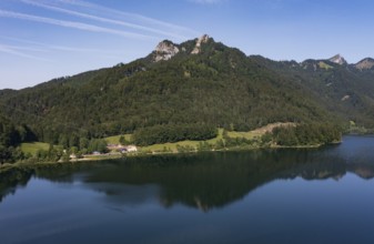 Drone image, Schwarzensee in the Schafberg massif near Sankt Wolfgang, Osterhorn group,