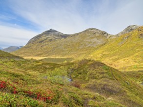 Lake in Valldalen valley, Reinheimen National Park, mountains, autumn, Møre og Romsdal, Norway