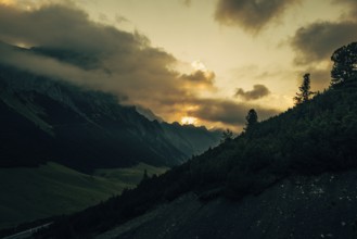 Hahntennjoch pass road in Tyrol in Lechtal, Austria