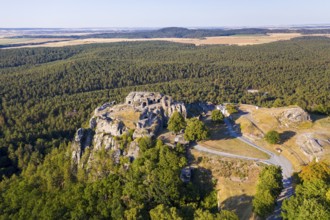 Aerial view of Regenstein Castle and Fortress, Blankenburg, Harz, Saxony-Anhalt, Germany