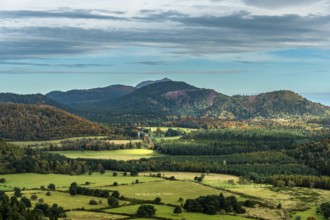 Auvergne Volcanoes Regional Natural Park. View of the Puys chain, UNESCO World Heritage Site, Puy
