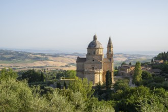Typical Tuscan landscape, San Biagio Renaissance Church in autumn, architect Antonio da Sangallo,